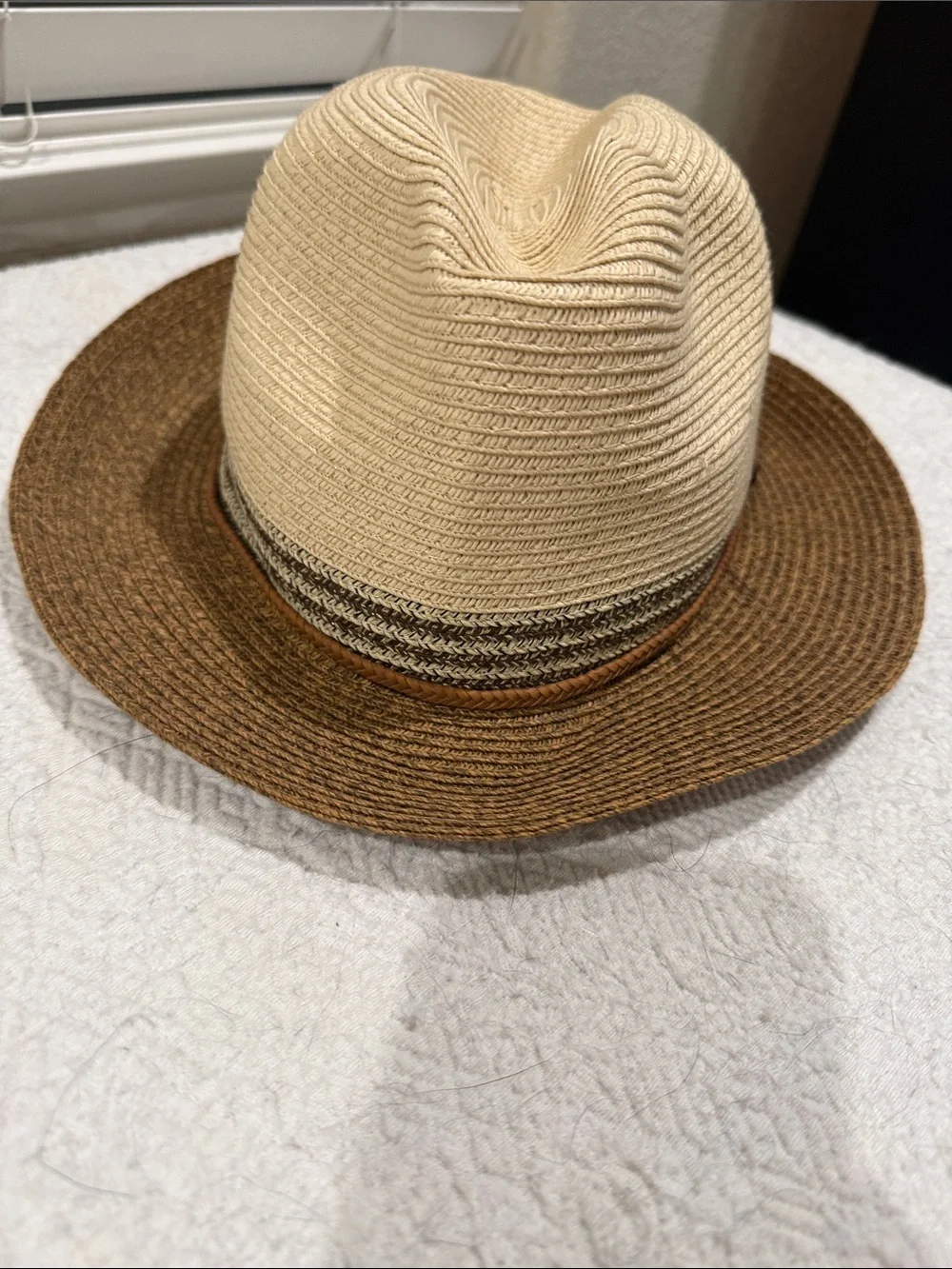 Men's Two-Tone Straw Fedora Hat - Brown & Cream Tidal Tom